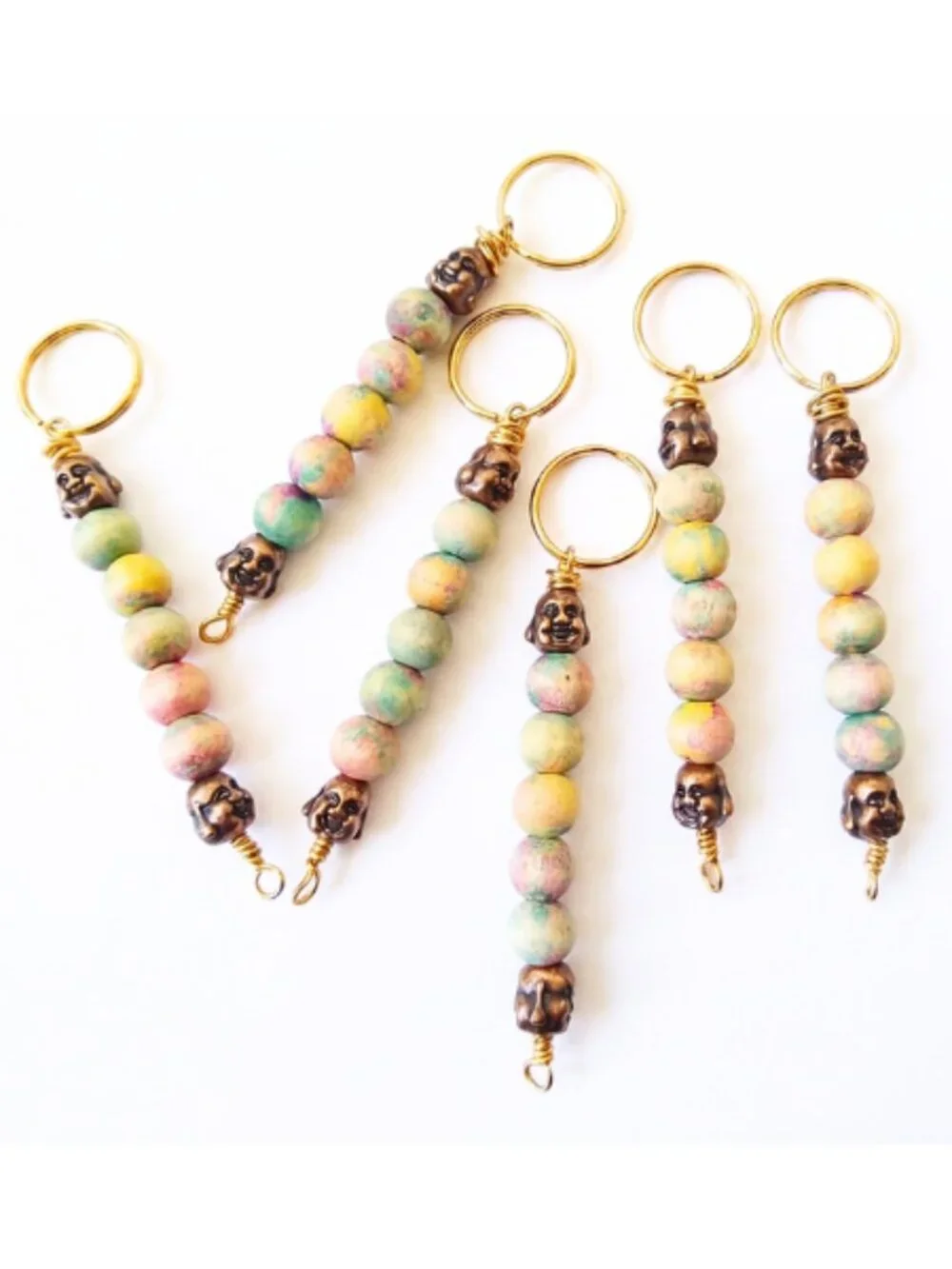 Handmade Buddha Keychains, Pastel Wood Beads, Boho